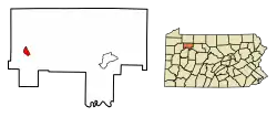 Location of Tionesta in Forest County, Pennsylvania.