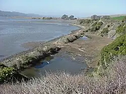 Former railroad grade adjacent to Tomales Bay, viewed from California State Route 1