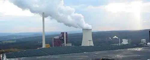 The Gottelborn Solar Park in front of coal-fired power plant "Weiher III"