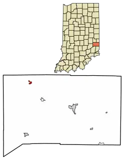 Location of Laurel in Franklin County, Indiana.