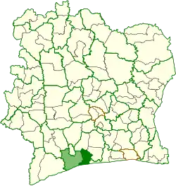 Location in Ivory Coast. Fresco Department has retained the same boundaries since its creation in 2008.