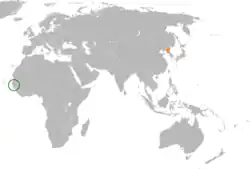 Map indicating locations of The Gambia and North Korea