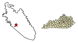 Location of Lancaster in Garrard County, Kentucky.