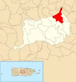 Location of Gato within the municipality of Orocovis shown in red