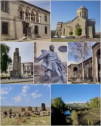 From top left: Gavar Administration • St. Astvatsatsin Church WWII Memorial in Downtown Gavar Hajrapet Khachatryan • Cultural Palace Manuchar Dolak Khachkars • Gavar mountains