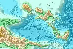 Bathymetric map showing the steep coastal areas around Goodenough Bay