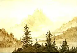 Gebirgslandschaft, 1804/05. Earlier setting of the cross in a landscape.