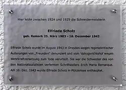 Memorial plaque dedicated to Elfriede Scholz