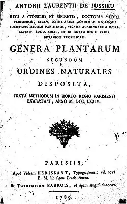 Title page of Jussieu's genera plantarum