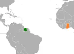Map indicating locations of Ghana and Suriname