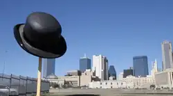 Giant bowler hat as roadside art in south Dallas, Texas