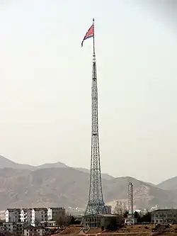 The North Korean flag flying on the 160-metre (525-foot) flagpole in Kijong-dong