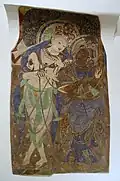 Goddess and celestial musician (Buddhist); 7th century; pigments on plaster; height: 2.03 m; Museum of Asian Art (Berlin, Germany)[85]