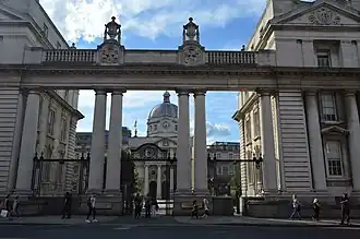 Royal College of Science for Ireland on Merrion Street Upper (built 1904-1911) ("...the basement level is faced with Ballyknockan granite")[80]