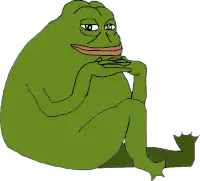 Groyper, a green cartoon frog depicted sitting, with his chin resting on interlocked fingers.