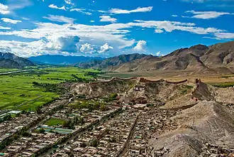 View of Old Gyantse and Palcho Monastery from Gyantse Dzong