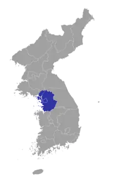 Gyeonggi marked in blue in central Korea