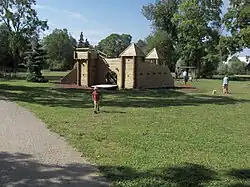 A wooden castle at playground in Rakvere, Estonia