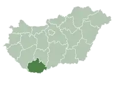 Location of Baranya county in Hungary