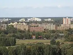 View of the Bullengraben building complex from the hill of Hahneberg