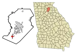 Location in Hall County and the state of Georgia