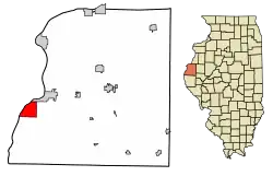Location of Warsaw in Hancock County, Illinois.