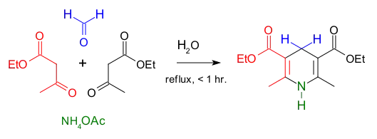 Hantzsch reaction with ammonium acetate, ethyl acetoacetate, and formaldehyde