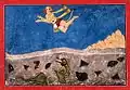Hanuman crosses the ocean and kills Sursa, ca.1720