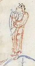 Harper, 11th century A.D., England, from the Harley Psalter folio 28r