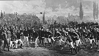 Illustration of one of the Harvard vs McGill games in 1874