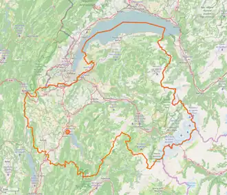 Map of Haute-Savoie, showing parks and roads