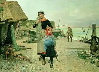 Fisherfolk Returning with their Nets, Etretat, c. 1890.