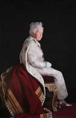 Richard Stone, Her Majesty Queen Elizabeth II: Realms Portrait, 2015. Oil on canvas. Royal Collection