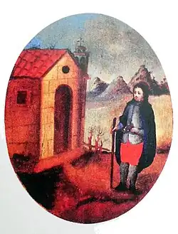 Autorretrato con santuario y montañas de Higüey Hilaris, Diego José. 1700–1799