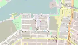 Geographical map of Hinge Park showing how it 'hinges' with the landscape and the adjacent Olympic Village Square