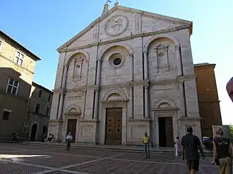 Pienza Cathedral, Italy, with the coat of arms of Pope Pius II, 1459-1462