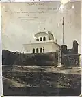 Photograph from the 1920s by Kahn Singh Nabha of Gurdwara Tilak Asthan (Garhi Sahib) in Chamkaur, constructed by Maharaja Karam Singh of Patiala State in the first half of the 19th century (circa 1840s). Later demolished by Kar Sevaks.