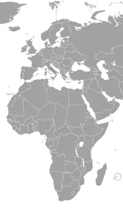 Map indicating locations of Holy See and Mauritius