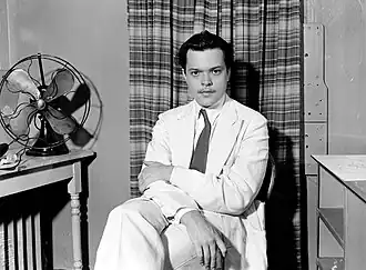 Welles in his office at Maxine Elliott's Theatre