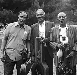 (L-R) Howard Armstrong, Ted Bogan, Carl Martin, Medford, Massachusetts, 1973. Photo by Jeff Titon.