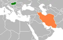 Map indicating locations of Hungary and Iran