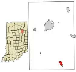 Location of Warren in Huntington County, Indiana.