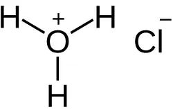 Structure of Hydrochloric acid as dissociated chloride and hydronium ions
