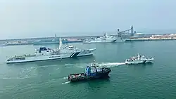ICGS Sarthak (21) and ICGS Shoor (12) at the port of Porbandar, Gujarat.