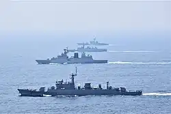 Kiltan (P30) with Bangladesh Navy ships BNS Abu Bakr and BNS Prottoy during Bongosagar exercise.