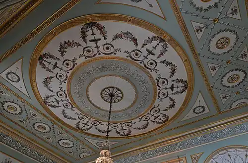 Louis XVI style – Ceiling decorated with festoons in the State Dining Room, Inveraray Castle, Scotland, the UK, by Girard and Guinand, 1784[43]