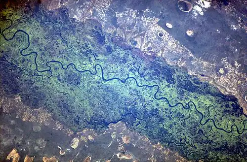 The river and its floodplain near Mongu in Zambia