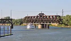 The swing span turned to allow a boat to pass