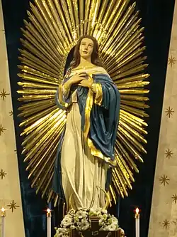 The image decorated with a large halo for its December 8 feast and the Christmas festivities (2023).