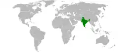 Map indicating locations of India and United Arab Emirates